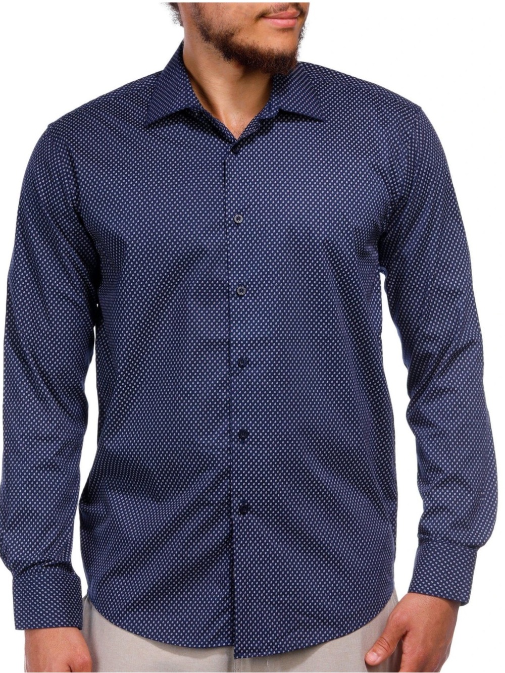 Lucky Brand Navy Microdot Long Sleeve Shirt